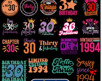 30th Birthday Colorful Svg Bundle, 30th Birthday Shirt SVG, 30th Birthday Gift, Birthday Clipart,30 Fabulous Svg, birthday colorful svg