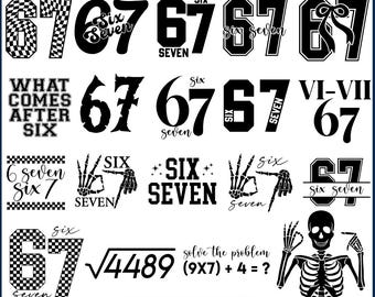 Six Seven Meme SVG Bundle, kariert 67 svg, 6 7 Meme lustiges Skelett svg, Viral Meme Humor, 67 Trend, lustige Handgeste