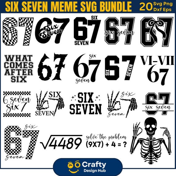 Six Seven Meme SVG Bundle, checkered 67 svg, 6 7 Meme Funny Skeleton Svg, Viral Meme Humor, 67 Trend, Funny Hand Gesture