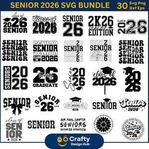 Bundle Svg Senior 2026, Svg chemise Senior 2026, classe de 2026 Svg, Svg coquette senior noeud, Graduation 2026 SVG, Svg maman sénior, lycée svg