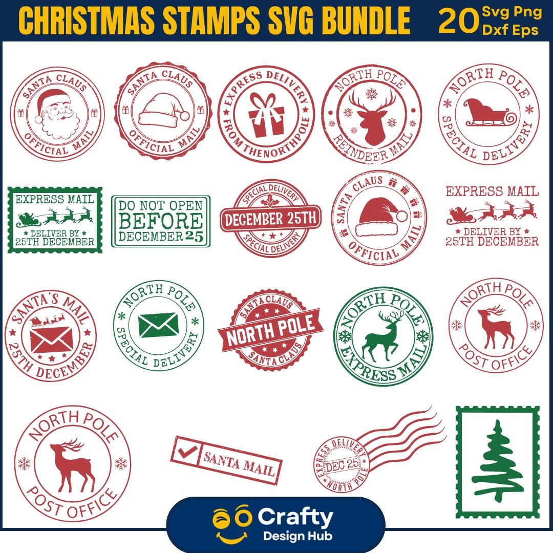 North Pole Stamp SVG Bundle, Christmas Stamps Svg, North Pole Mail ...