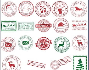 North Pole Stamp SVG Bundle, Christmas stamps Svg, North Pole Mail Express Post Svg, Winter Svg, North Pole Mail Designs