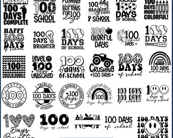 Paquete SVG de 100 días de clases, 100.º día de clases, SVG de camiseta escolar, Felices 100 días de clases, SVG de 100 días, SVG de 100 días más brillantes