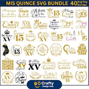 Mis Quince Svg Bundle, Mis Quince Squad Svg,15th Birthday Clipart, Birthday Family Svg, Mis Quince Squad Svg, Latina Girl SVG