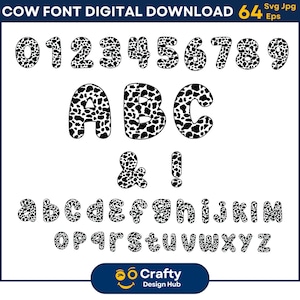 Cow Font SVG, Cow Print Alphabet SVG, Alphabet Cow Letters svg, Cow Spots svg, Farm Animal Svg, Cute Cow Png Cow Print Font Svg for Cricut