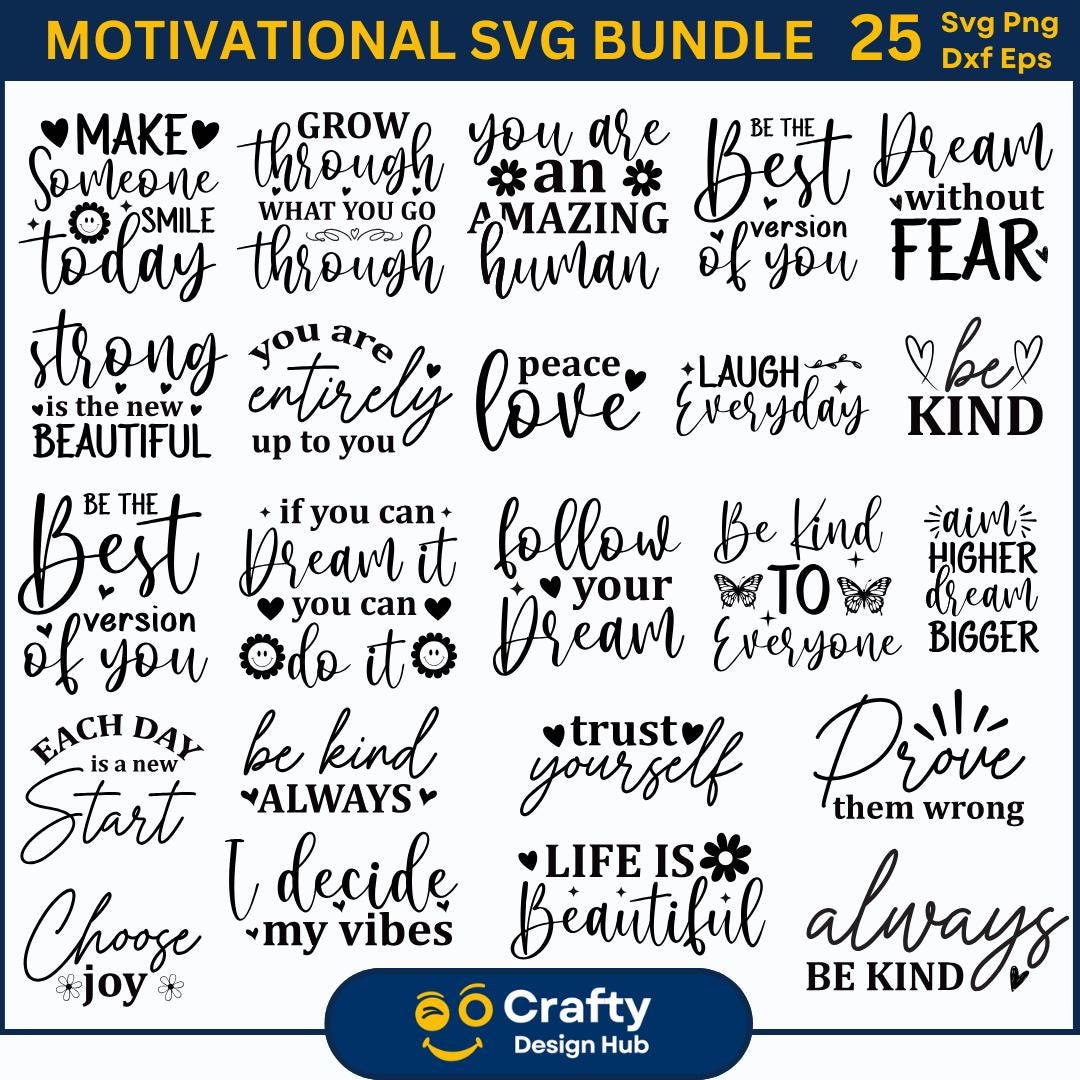 Motivational Svg Bundle, Positive Quote Svg, Self Love Svg, Kind Svg ...