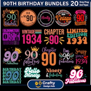 90e verjaardag Svg bundel, 90e verjaardag Shirt SVG, 90e verjaardagscadeau, 90 fantastische Svg, Hallo negentig Svg, 90e Svg, Cheers To 90 Year SVG
