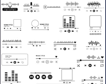Muziekspeler svg-bundel, muziekspeler gesneden bestanden, albumnummercover, afspeelknoppen Svg, Song Player Svg, directe downloads