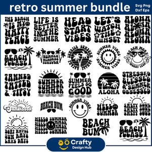 Retro Summer Svg Png Bundle, Trendy Summer Shirts svg, Summer Beach Vibes Svg, Ocean svg, Vacation Svg, Hello Summer Season svg, Silhouette