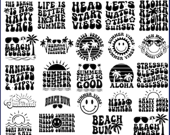 Retro Summer Svg Png Bundle, Trendy Summer Shirts svg, Summer Beach Vibes Svg, Ocean svg, Vacation Svg, Hello Summer Season svg, Silhouette