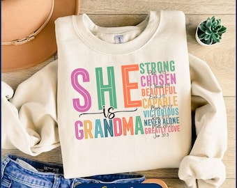 She Is Grandma Png, Retro Strong Grandma Floral Png, Religious Png, Mother's Day Png, Christian Svg, Bible Verse, Mom Life, Mama Sublimation