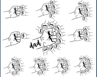 1-10 Hands Dad/ Grandpa and Childs Fist Bump Png Bundle Father's Day Fist Bump Set, Baby Toddler Kid Dad Fist Bump SVG, customized name,
