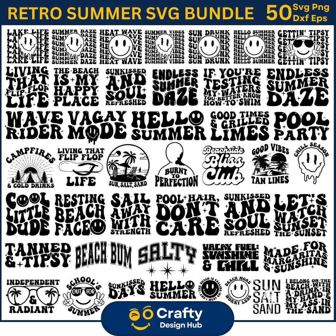Retro Summer Svg Png Bundle, Trendy Summer Svg, Front and Back Svg ...