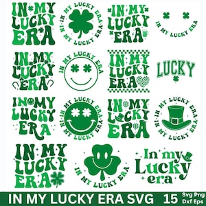 Paquete Svg de In My Lucky Era, San Patricio retro, Svg de trébol, Svg del día de San Patricio, Amuleto de la suerte Png, Shamrock retro Png, svg de día de la suerte