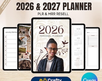 2026-2027 Planner, MRR PLR Digital Planner, Editable Canva Templates, Organisation Planner,Master Resell Rights, Rebrand Resell