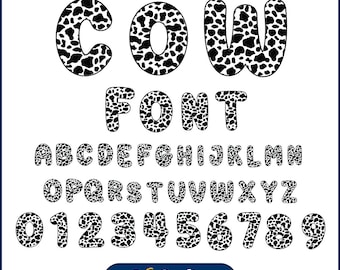 Cow Font SVG, Cow Print Alphabet SVG, Alphabet Cow Letters svg, Cow Spots svg, Farm Animal Svg, Cute Cow Png Cow Print Font Svg for Cricut
