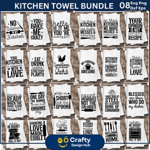 30 keukenhanddoek svg bundel, pannenlap Svg, keuken ontwerpen Svg, bakken Svg, Funny Kitchen Quotes Svg, koken Svg, gesneden bestand voor Cricut