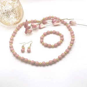 Pink Bead Jewelry Set, Chic Pink Jewelry, Pink Necklace Bracelet Earring, Pink Bead Necklace Set, Gift Jewelry Lovers, Gift Wife Her