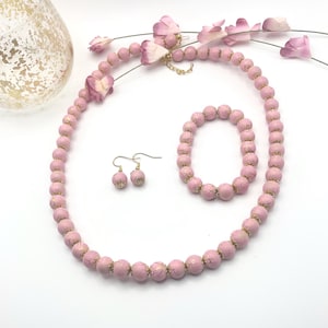 Pink Bead Jewelry Set, Chic Pink Jewelry, Pink Necklace Bracelet Earring, Pink Bead Necklace Set, Gift Jewelry Lovers, Gift Wife Her