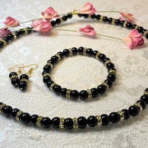 Black Gold Pearl Jewelry Set, Chic Jewelry, Pearl Necklace Bracelet Earrings, Black Pearl Necklace Set, Gift Jewelry Lovers, Gift Wife Her