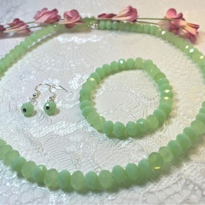 Lime Green Bead Jewelry Set, Chic Jewelry, Green Necklace Bracelet Earring, Lime Green Bead Necklace Set, Gift Jewelry Lovers, Gift Wife Her