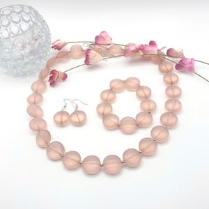 Pink Bead Jewelry Set, Chic Pink Jewelry, Pink Necklace Bracelet Earring, Pink Bead Necklace Set, Gift Jewelry Lovers, Gift Wife Her