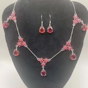 Ruby Red Swarovski Rhinestone Necklace Earring Set, Red Rhinestone Bridal Wedding Jewelry, Gift Jewelry Lovers, Gift for Bride Wife Mom Her