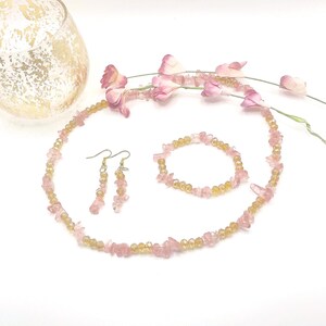 Pink Bead Jewelry Set, Chic Pink Jewelry, Pink Necklace Bracelet Earring, Pink Bead Necklace Set, Gift Jewelry Lovers, Gift Wife Her