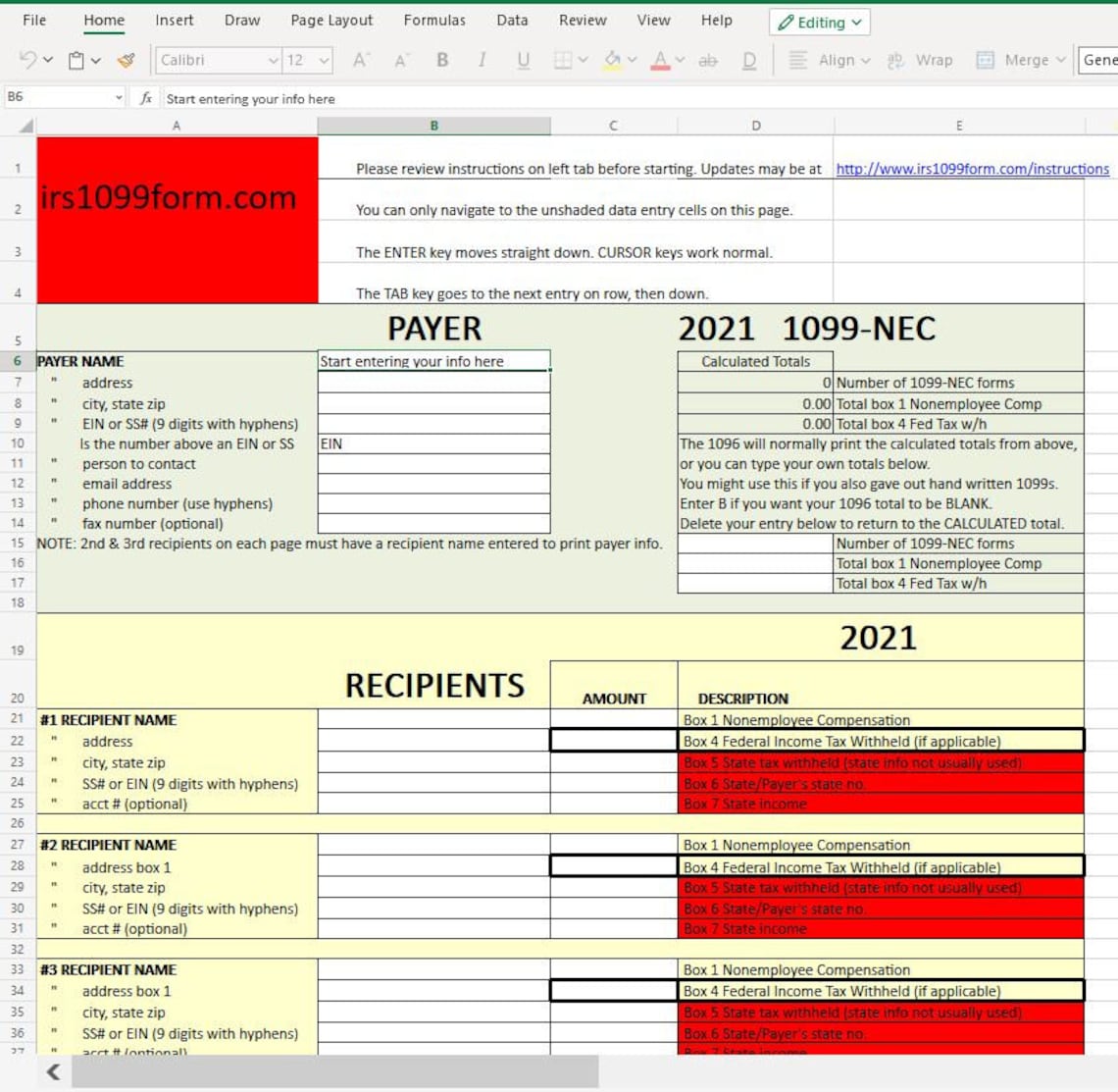 1099NEC Excel Template for Printing Onto IRS Form 2022 Etsy 1099NEC Excel Template for Printing Onto IRS Form 2022 Etsy