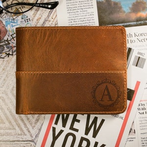 Cartera de cuero grabada con láser, regalos personalizados para él, regalos para el Día del Padre, cartera delgada personalizada, cartera personalizada para hombre, regalo para papá