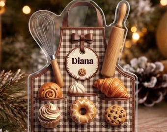 Personalized Baking Apron Christmas Ornament 2026, Custom Name Bakery Apron Keepsake, Gift for Baker Chef, Pastry Chef Ornament Gift Idea