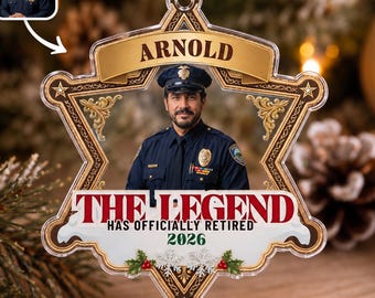 Personalized Police Retirement Christmas Ornament, Custom Photo Police Officer Badge Keepsake 2026, Law Enforcement Retirement Gift