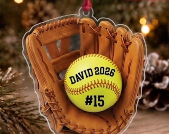Personalized Softball Christmas Ornament 2026, Custom Name and Number Glove Keepsake, Softball Player Coach Gift, Sports Christmas Ornament