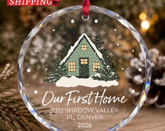 Our First Home Ornament, Personalized New Home Christmas Ornament, Custom Address Keepsake, Housewarming Gift for New Homeowners