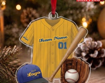 Custom Team Name Baseball Jersey Christmas Ornament 2026, Personalized Baseball Player Name and Number Keepsake, Baseball Coach Gift Idea