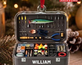 Personalized Fishing Tackle Box Christmas Ornament 2026, Custom Name Lures Tackle Box Keepsake, Fisherman Gift for Dad, Fishing Lover Gift