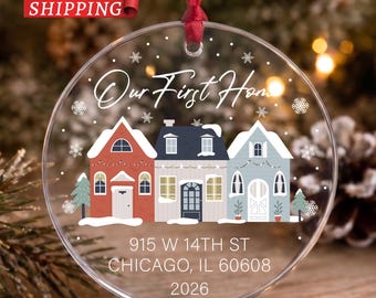 Personalized House Ornament, Custom New Home Christmas Keepsake, First Holiday in Our Home Gift, Address Ornament for New Homeowners