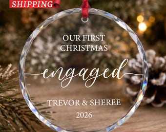 Our First Christmas Engaged Ornament, Personalized Engagement Christmas Ornament, Custom Couple Names, Fiancé Holiday Keepsake Gift