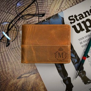 Cartera de cuero genuino para hombre, regalos para el Día del Padre, cartera para esposo, cartera plegable grabada para él, ideas para propuestas de matrimonio para padrinos de boda, cartera plegable