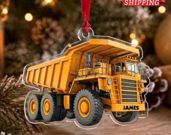 Custom Name & Color Construction Christmas Ornament 2026, Personalized Mining Dump Truck Christmas Keepsake, Christmas Gift for Truck Lover