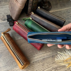 Slim Waxed Canvas Zipper Pouch, Pen Pencil Pouch 