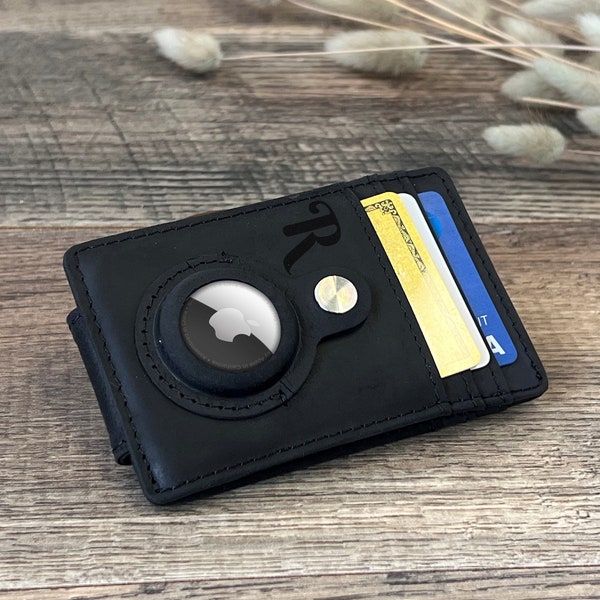 Rfid Leather Airtag Wallet, Custom Magnetic Money Clip, Personalized Minimalist Wallet, Apple Airtag Wallet, Custom Slim Leather Wallet