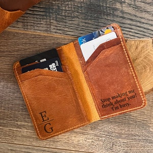 Leather Credit Card Wallet, Personalized Slim Wallet, Fathers Day Wallet, Leather Card Holder, Name Engraved Wallet, Custom Bifold Wallet