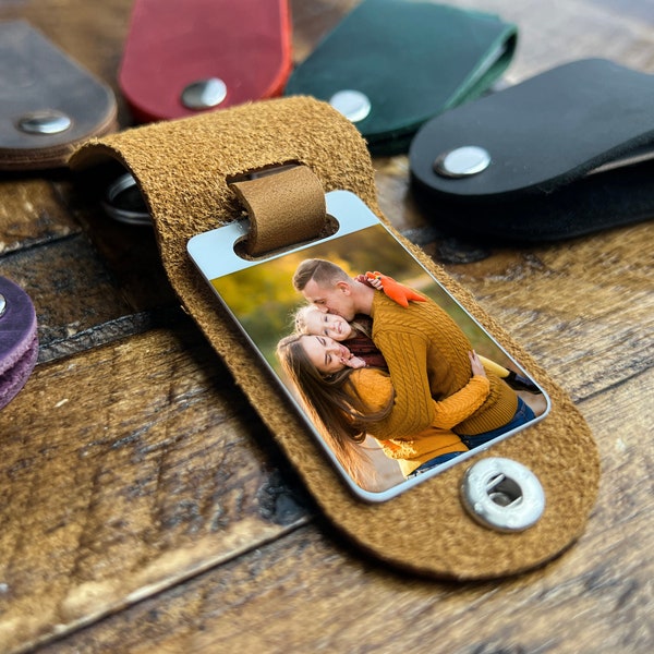 Personalized Leather Photo Keychain, Mothers day gift from daughter, Gifts for Mom, Anniversary Gifts, Couples Gift, Personalized Gifts