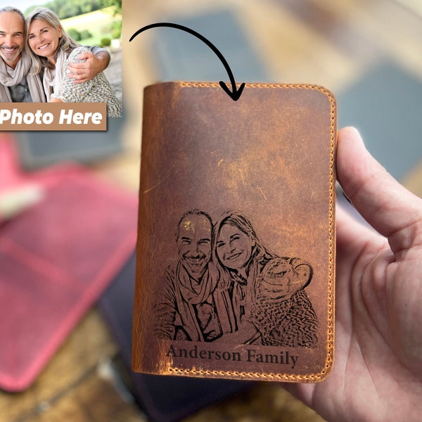 Personalized Photo Passport Holder, Leather Passport Cover, Custom Photo Passport Sleeve, Engraved Photo Passport Cover, Passport Case