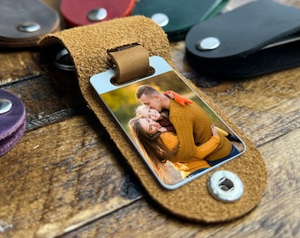 Personalized Leather Photo Keychain, Mothers day gift from daughter, Gifts for Mom, Anniversary Gifts, Couples Gift, Personalized Gifts