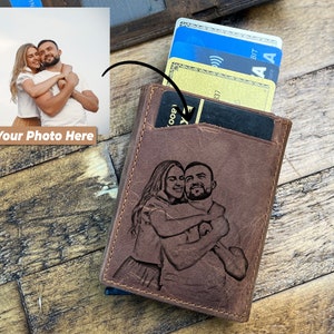 Engraved Photo Wallet, Fathers Day Wallet, Personalized Pop Up Card Holder, Leather Men's Wallet, Custom Photo Leather Wallet, Gifts For Dad