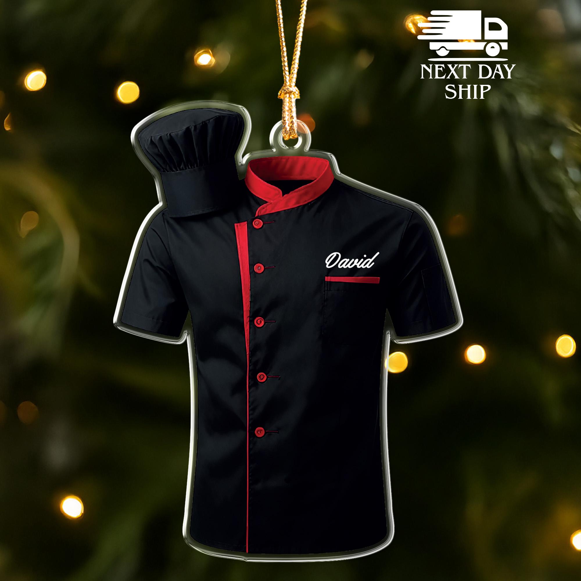 Chef Name Acrylic Ornament, Personalized Christmas Keepsake, Chef Apron Ornament Black, Chef Hat Gift, Ready to Hang Christmas Decor for Him