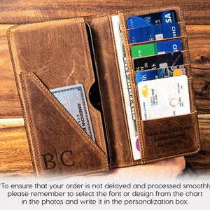 Cartera de cuero larga personalizada, regalo del Día del Padre, cartera grabada para teléfono, cartera personalizada para teléfono, cartera de cuero hecha a mano, cartera de cuero para hombre