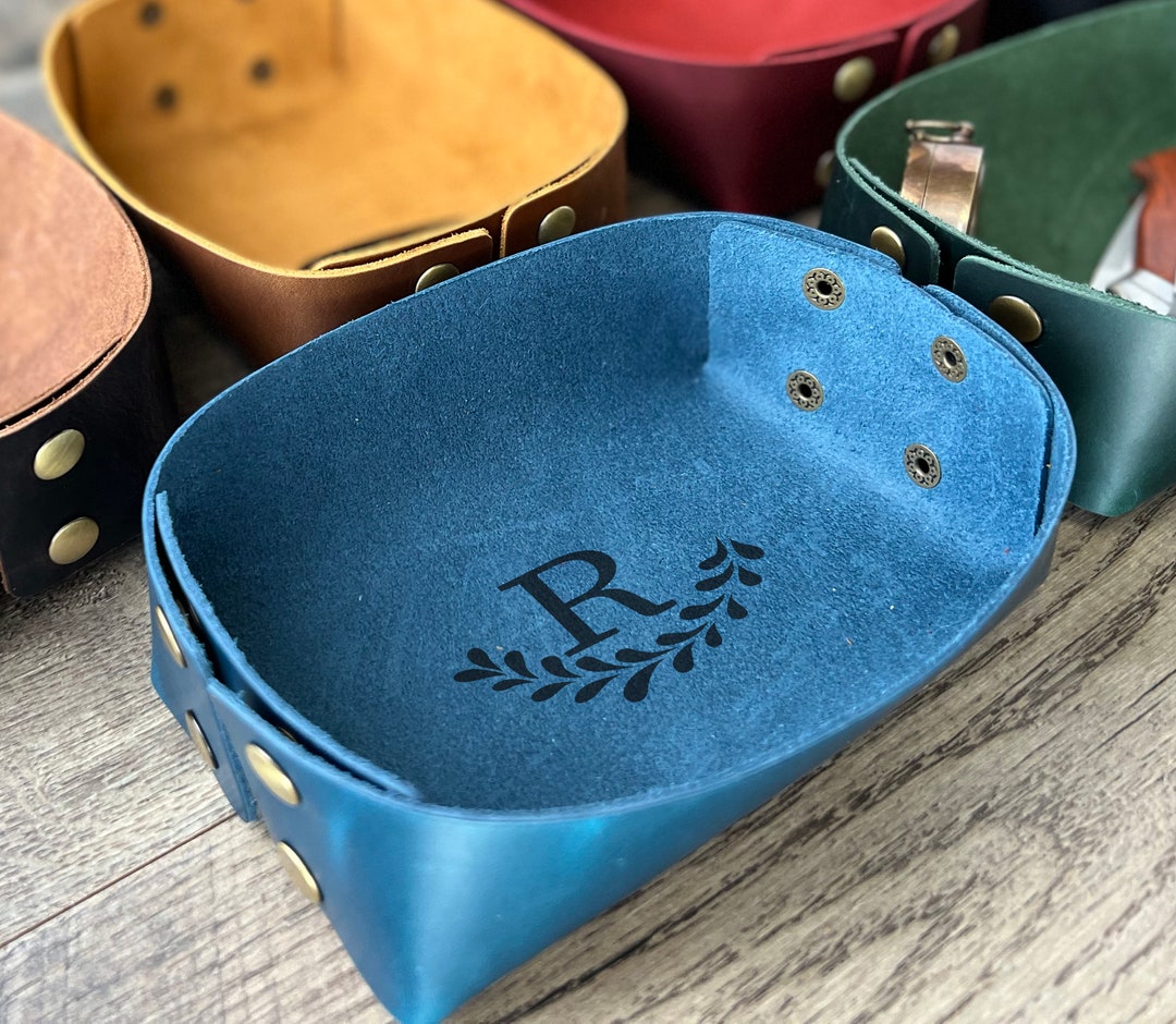 Personalized Leather Tray Engraved Leather Tray Leather Desk Etsy